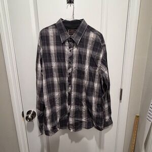 James Tattersall Mens Button Down Plaid Cotton Shirt Black Grey XLT Flawed‎